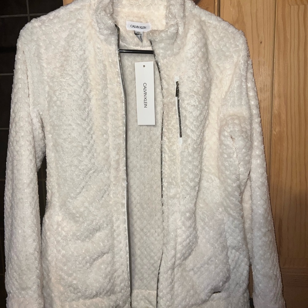 White plush Calvin Klein zip up